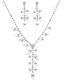 Fashion Silver Geometric Diamond Leaf Drop Necklace Set