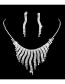 Fashion Silver Geometric Diamond Drop Earrings Necklace Set