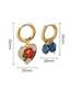 Fashion Heart + Beads Pure Copper Drip Oil Rose Heart Bead Asymmetric Earrings