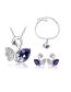 Fashion Sea ??blue Alloy Diamond Swan Necklace Bracelet Stud Necklace Set