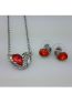 Fashion Water Lotus Red Alloy Diamond Heart Stud Necklace Set