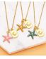 Fashion White Bronze Diamond Crescent Square Starfish Necklace