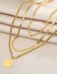 Fashion Gold Titanium Steel Portrait Round Ot Buckle Snake Bone Chain Multilayer Necklace