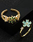 Fashion Green Zircon Brass Gold Plated Zirconium Flower Ring