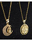 Fashion Moon Type Virgin Mary Necklace With Gold Plated Brass And Diamonds