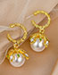 Fashion Gold Geometric Diamond Pearl Stud Earrings