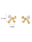 Fashion Gold Brass Zirconia Bow Stud Earrings