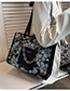 Fashion Black Large Capacity Three-dimensional Embroidery Shoulder Bag