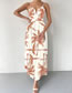 Fashion Khaki Printed V-neck Slip Dress