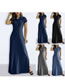Fashion Navy Blue Solid Lapel Buttoned Slit Dress