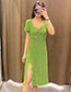 Fashion Green Geometric Print Lapel Slit Dress