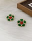 Fashion A Pair Of Green Flower Earrings Alloy Gemstone Geometric Flower Stud Earrings