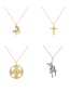 Fashion Gold-2 Bronze Zircon Cross Portrait Pendant Necklace