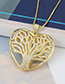Fashion Gold Color Brass And Diamond Openwork Big Tree Heart Necklace