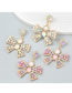 Fashion Pink Purple Alloy Diamond And Pearl Bow Stud Earrings