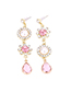 Fashion Gold Color Alloy Panel Long Glass Crystal Drop Earrings