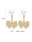 Fashion Gold Color Copper Diamond Bow Pearl Stud Earrings