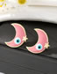 Fashion Lake Blue Moon Stud Earrings Copper Drop Oil Moon Eye Stud Earrings