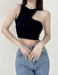Fashion Black Threaded Cotton One-shoulder Cutout Tank Top