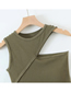 Fashion Armygreen Threaded Cotton One-shoulder Cutout Tank Top