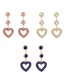 Fashion Pink Alloy Diamond Heart Pendant Stud Earrings