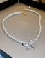 Fashion White Geometric Diamond Bow Pearl Beaded Necklace