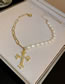 Fashion Gold Alloy Diamond Cross Pearl Beaded Chain Necklace
