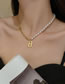 Fashion Gold Alloy Pearl Beaded Chain Alphabet Necklace