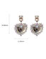 Fashion Silver Geometric Heart Stud Earrings With Square Diamonds
