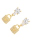 Fashion Gold-2 Bronze Zircon Butterfly Gold Lock Stud Earrings