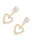 Fashion Gold-2 Copper Set Zircon Heart Stud Earrings