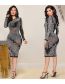 Fashion X5525-black Hot-drilled Mesh See-through Zip Long Sleeve Dress
