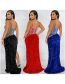 Fashion X5596-blue Hot Diamond Sequins See-through Irregular Slit Dress