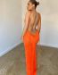Fashion Orange Polyester Back Hollow Slip Dress