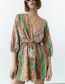 Fashion Green Geometric Print V-tie Dress