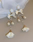 Fashion White Acrylic Bow Pearl Fringe Flower Drop Earrings