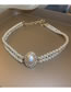 Fashion White Geometric Pearl Beaded Diamond Oval Necklace