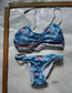 Fashion Blue Halterneck Print Lace-up Swimsuit