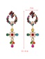 Fashion Color Alloy Diamond Flower Cross Pendant Stud Earrings