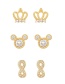 Fashion Gold-3 Brass Set Zirconia Figure 8 Stud Earrings