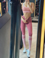 Fashion Pink Contrast Lettering Hip Lift Gym Pants