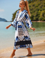 Fashion Blue Rayon Print V-neck Blouse Dress