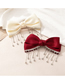 Fashion White Fabric Diamond Tassel Bow Hair Clip