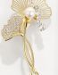 Fashion Gold Bronze Diamond And Pearl Ginkgo Leaf Brooch