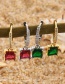Fashion Red + Silver Brass Set Square Zircon Drop Earrings