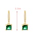 Fashion Dark Green + Silver Brass Set Square Zircon Drop Earrings