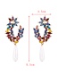 Fashion Ab Color Alloy Diamond Water Drop Flower Pearl Pendant Stud Earrings