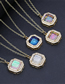 Fashion Blue Bronze Geometric Octagon Crystal Necklace