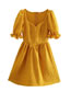 Fashion Yellow Jacquard V-neck Short Sleeve Dress
