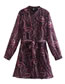 Fashion Fuchsia Chiffon Geometric Print Lace-up Long-sleeve Dress